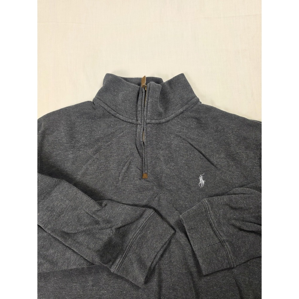 Polo Ralph Lauren Sweater Mens 2XL Gray 1/4 Zip Mock Neck Cotton Pullover Logo
